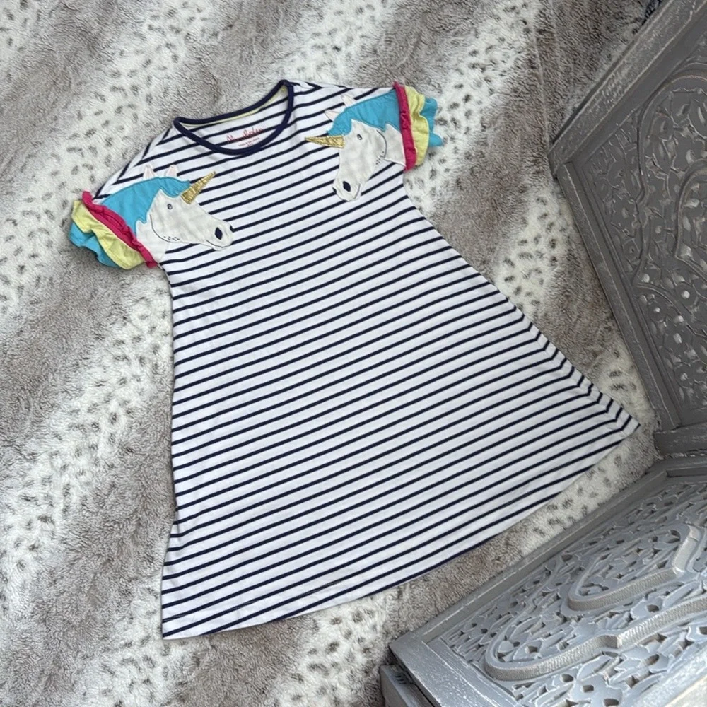 Mini Boden striped rainbow unicorn dress girls size 8 sweet magical girlhoodcore